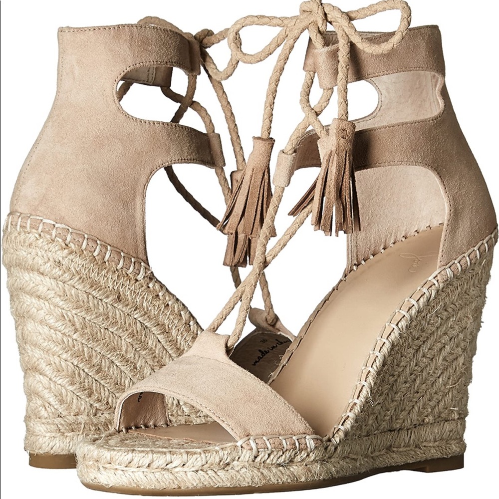 Joie Delilah Lace-Up Suede Espadrille Wedge Sandals Size 37.5